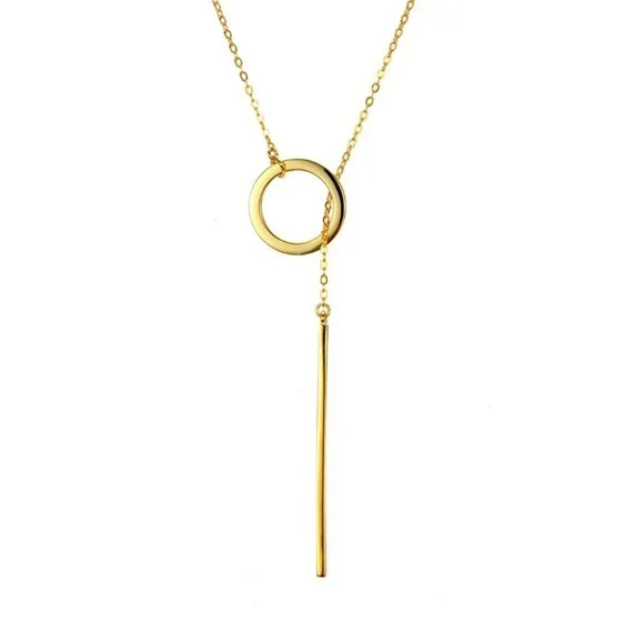 14k Gold Plated Women Geometric Bar Circle Pendant Necklace - Picture 2 of 3